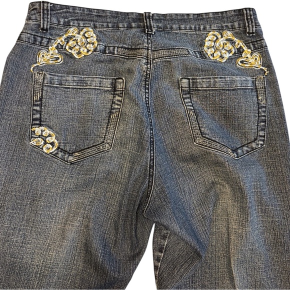 Moto Blues Blue Jeans Vintage Y2K Embroidered Boot cut womens 13 14 Petite short - Picture 2 of 7